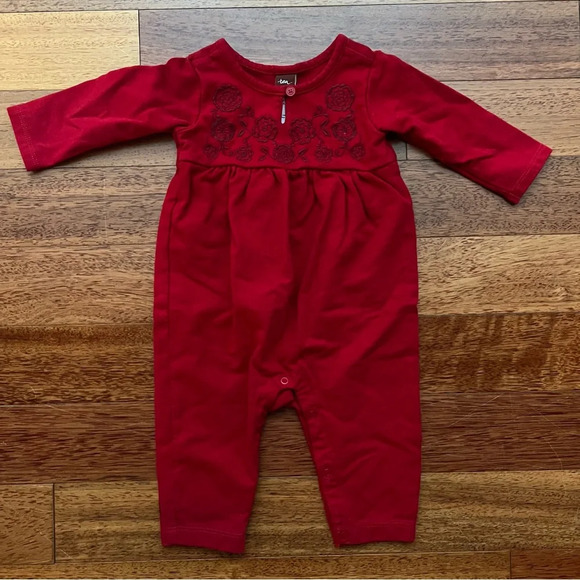 Tea Collection Red Rose Floral Romper, Size 3-6 Months - Picture 1 of 7